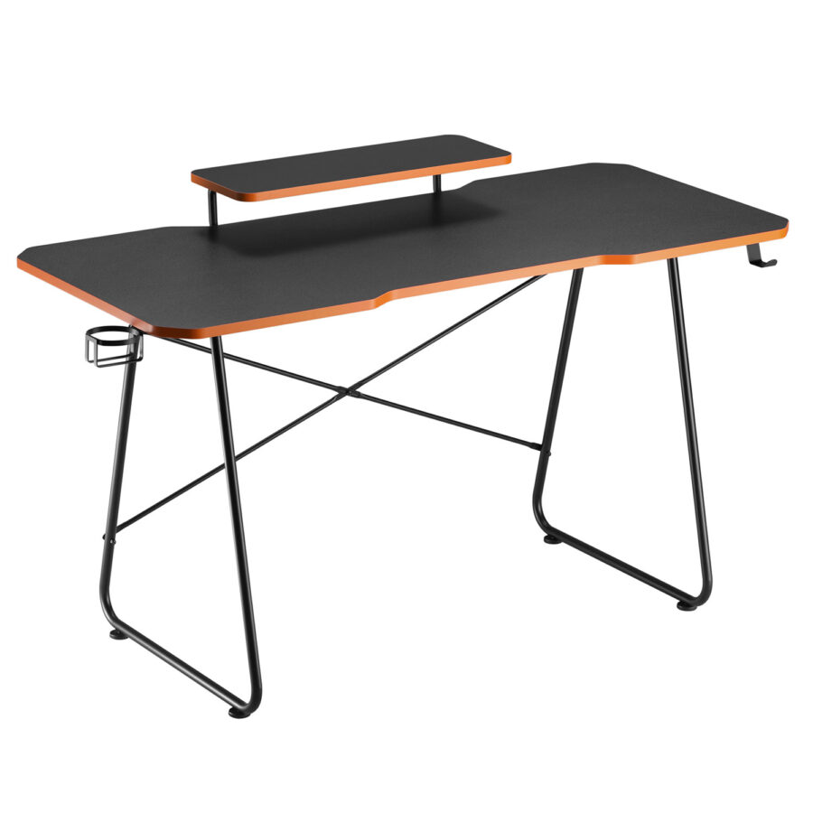 NanoRS Gamer Asztal Monitorpolccal, 50kg teherbírás, 850mm magasság, fekete, RS170
